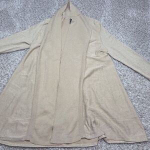 New Directions Women Gold Nugget Metallic Open Front Shimmer Duster Sweater M Ne